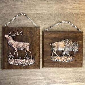 Vintage A&F Canada Copper-Toned Metal Elk And Buffalo 3-D Relief Art Wall Decor